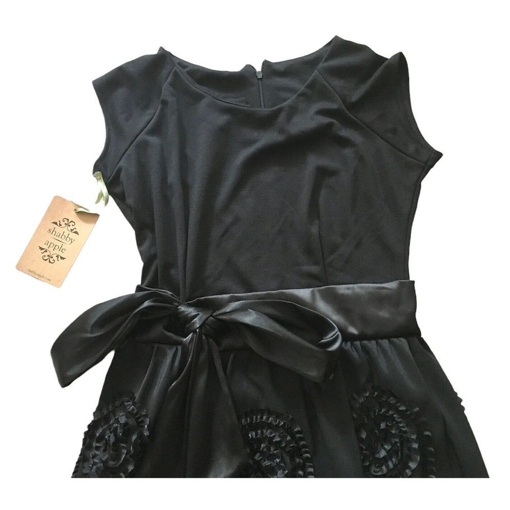 Shabby Apple Retro Boogie Woogie Modest Dress Black Small S Bow Appliqué New